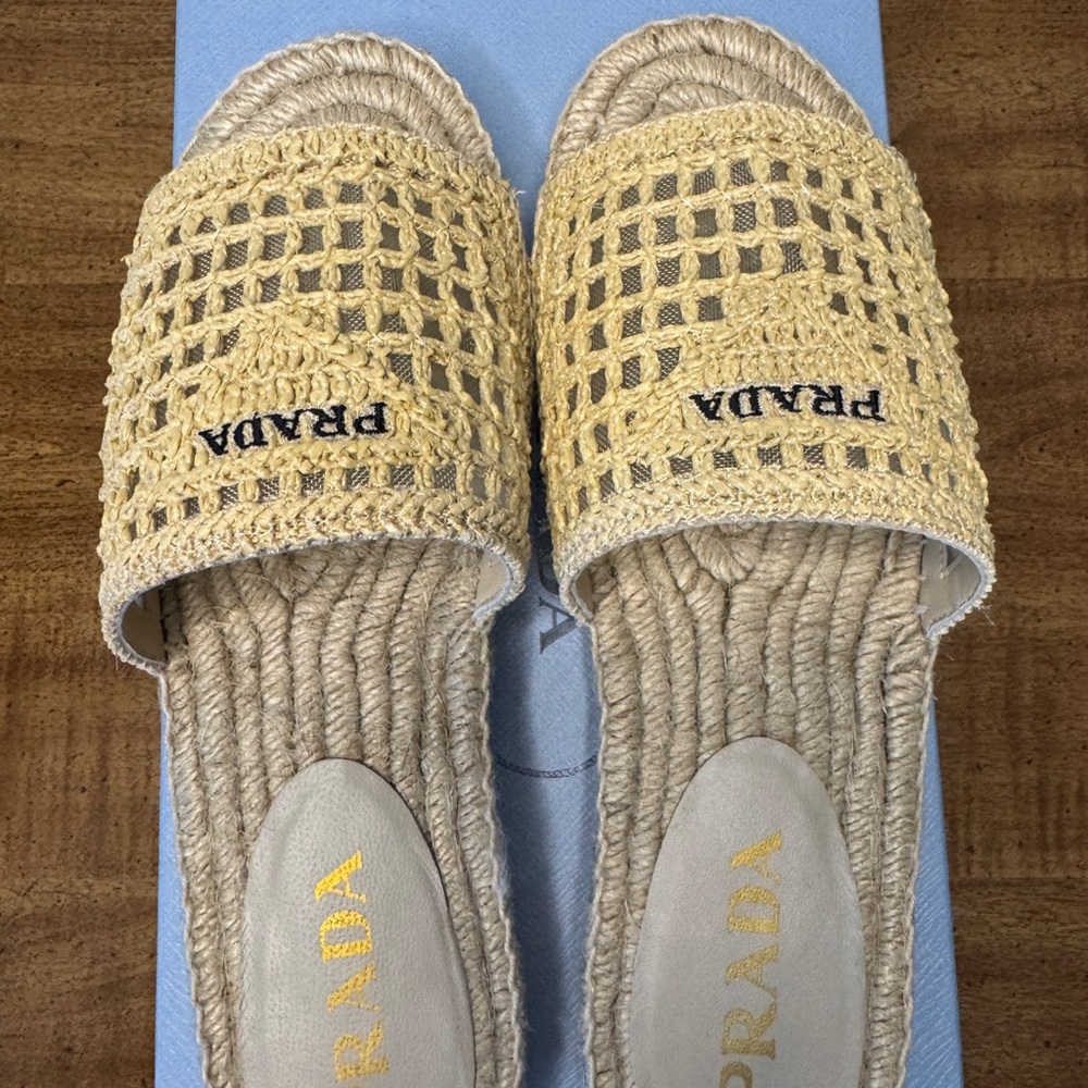 Prada Tan Espadrille Shoes with Intricate Woven Design - Picture 11 of 12